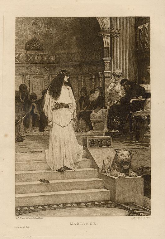 Mariamne, etching after J.W.Waterhouse, 1888