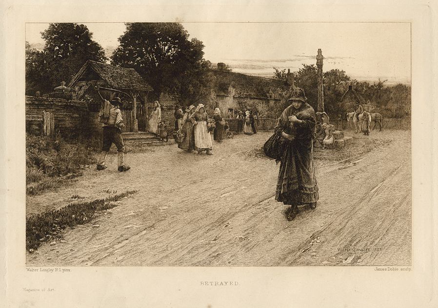 Betrayed, etching after picture by Walter Langley, 1888