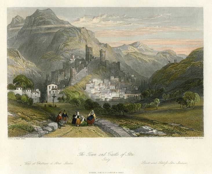 Italy, Itri, Town and Castle, 1841