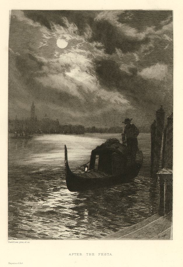 'After the Festa', (Venice) etching by David Law, 1893