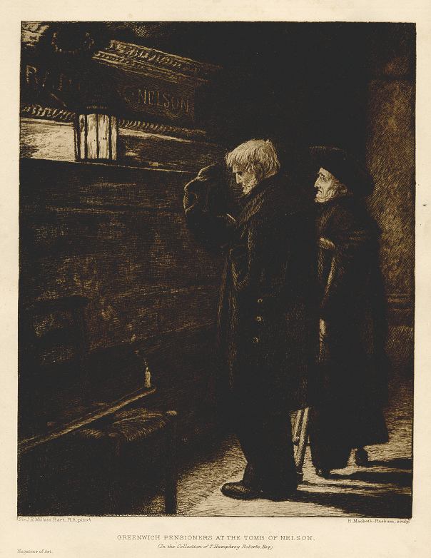 Greenwich Pensioners at the Tomb of Nelson, etching by Macbeth-Reaburn, 1896