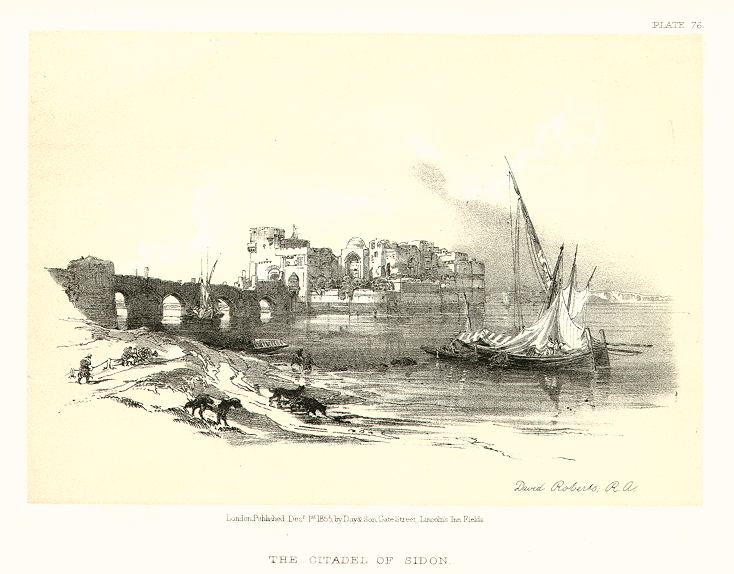 Lebanon, Citadel of Sidon, after David Roberts, 1855