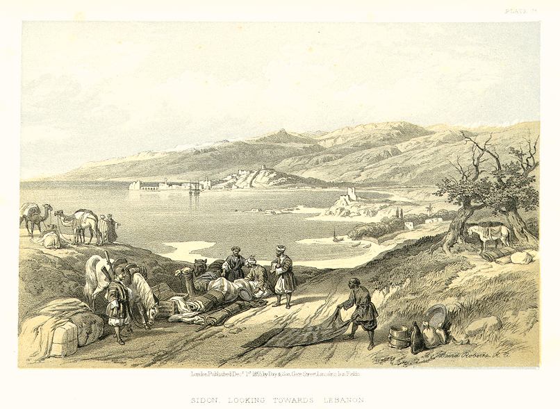 Lebanon, Sidon, looking towards Lebanon, after David Roberts, 1855