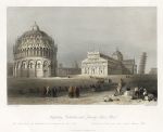 Italy, Leaning Tower of Pisa, Baptistery & Cathedral, 1841