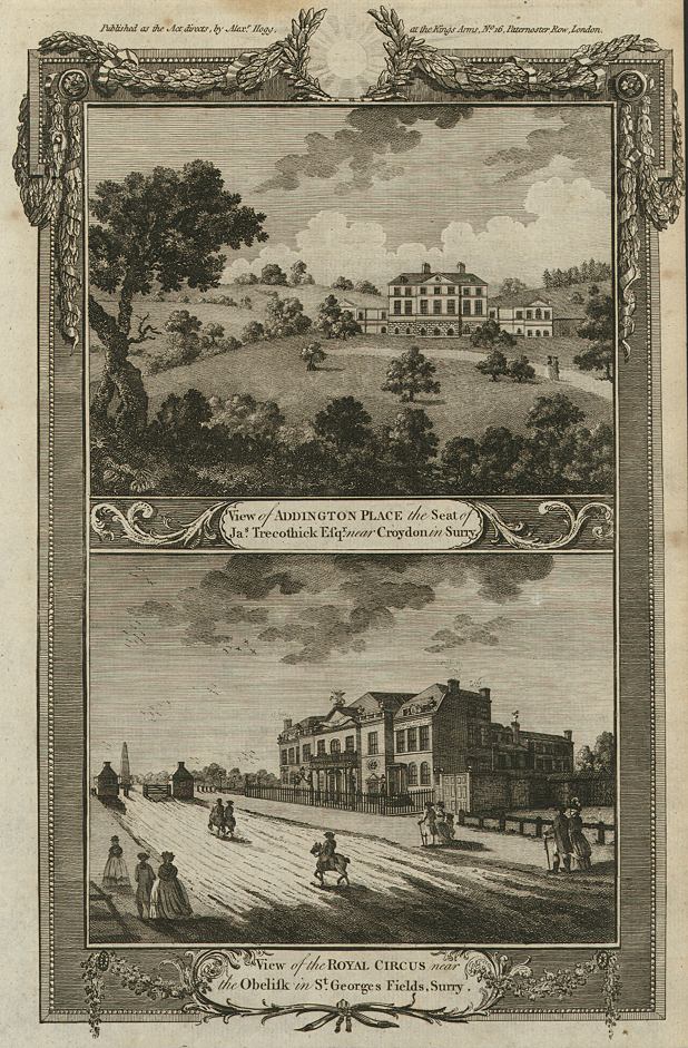 London, Royal Circus near the Obelisk and Addington Place, 1784