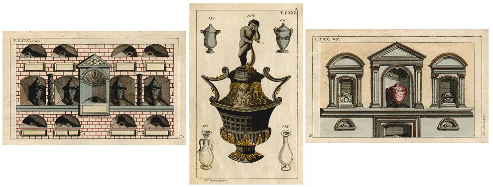 Funerary customs, Columbarium, 3 prints, 1813