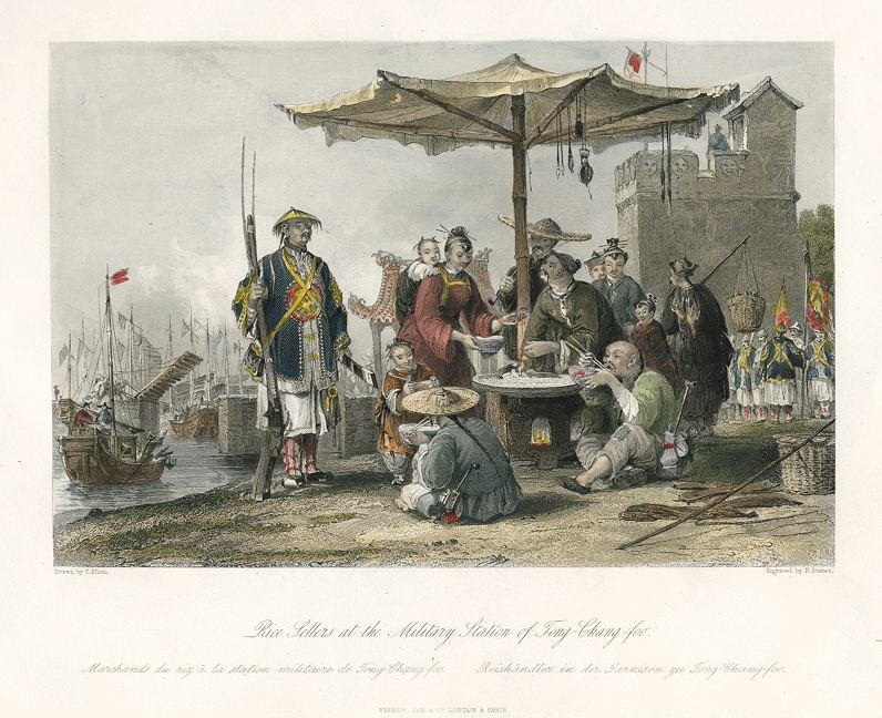 China, Rice Sellers at the Military Station of Tong-Chang-foo, 1843