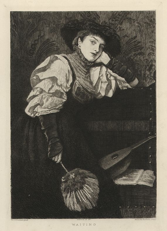 'Waiting', etching by MacBeth-Raeburn after a picture by J.D.Linton, 1893