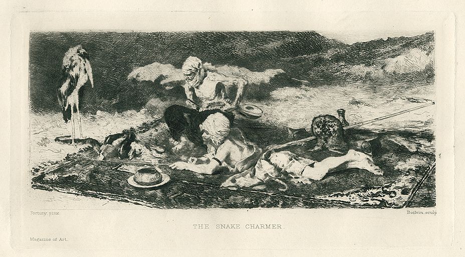 'The Snake Charmer', etching after Fortuny, 1889