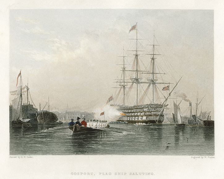 Hampshire, Gosport with Flag Ship Saluting, 1842