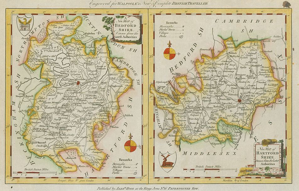 Bedfordshire & Hertfordshire maps, 1784