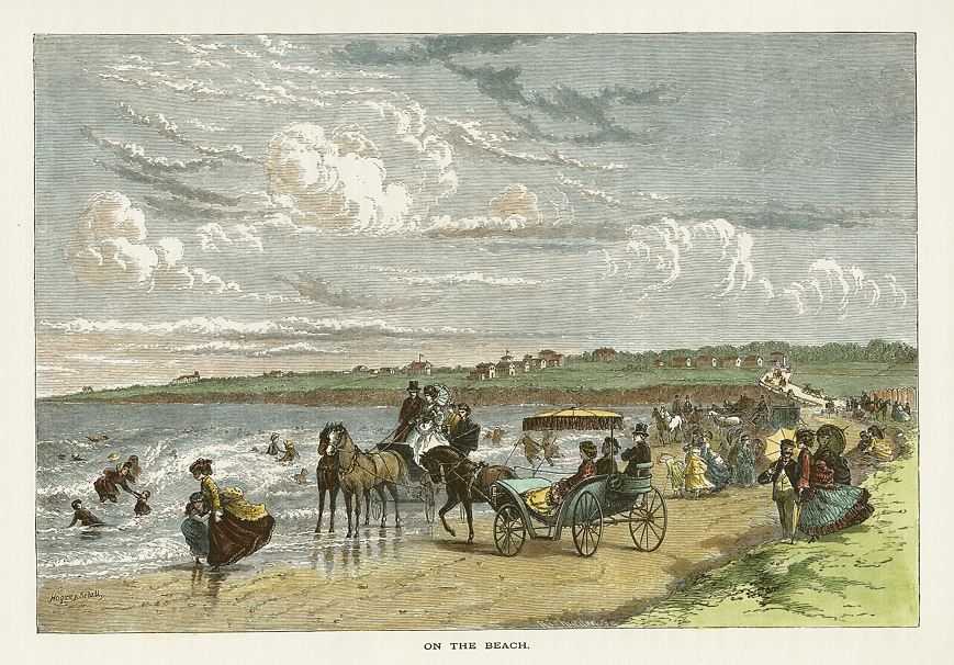 USA, RI, Newport, On the Beach, 1875