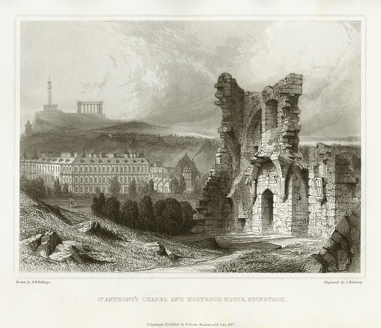 Scotland, Edinburgh, St.Anthony's Chapel & Holyrood House, 1848