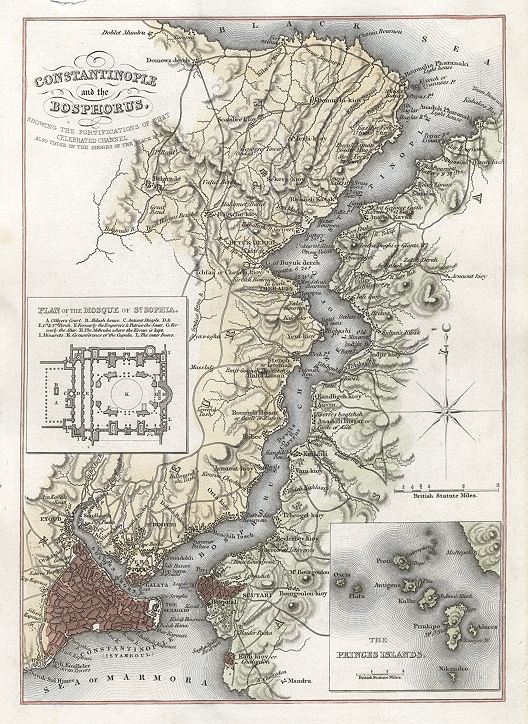 Turkey, Constantinople and the Bosphorus map, 1845