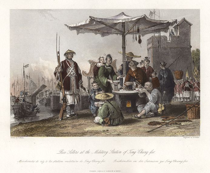 China, Rice Sellers at the Military Station of Tong-Chang-foo, 1843