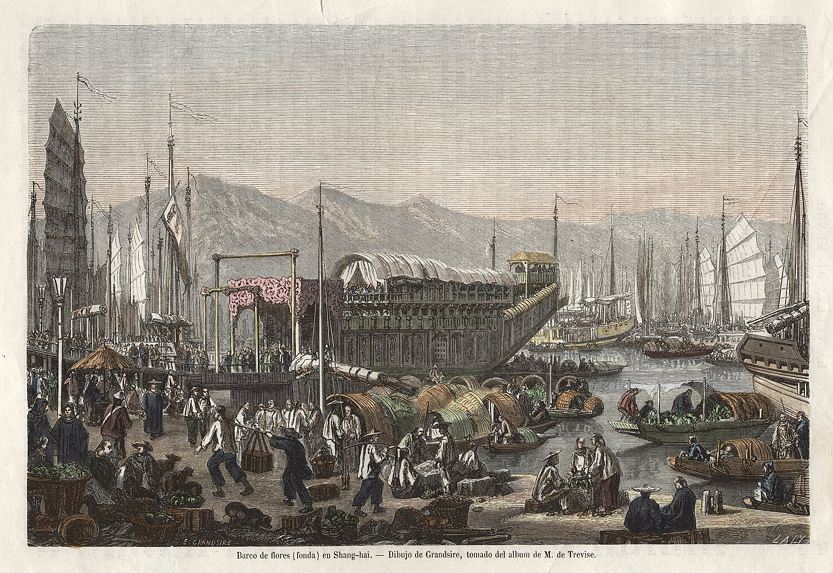 China, Flower boat at Shanghai, 1870