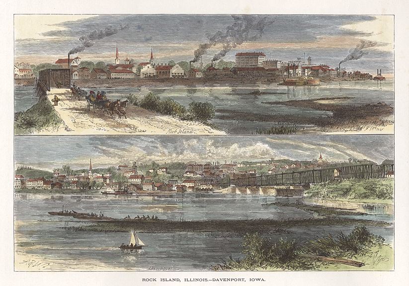 USA, Illinois, Rock Island, and Davenport, Iowa, 1875