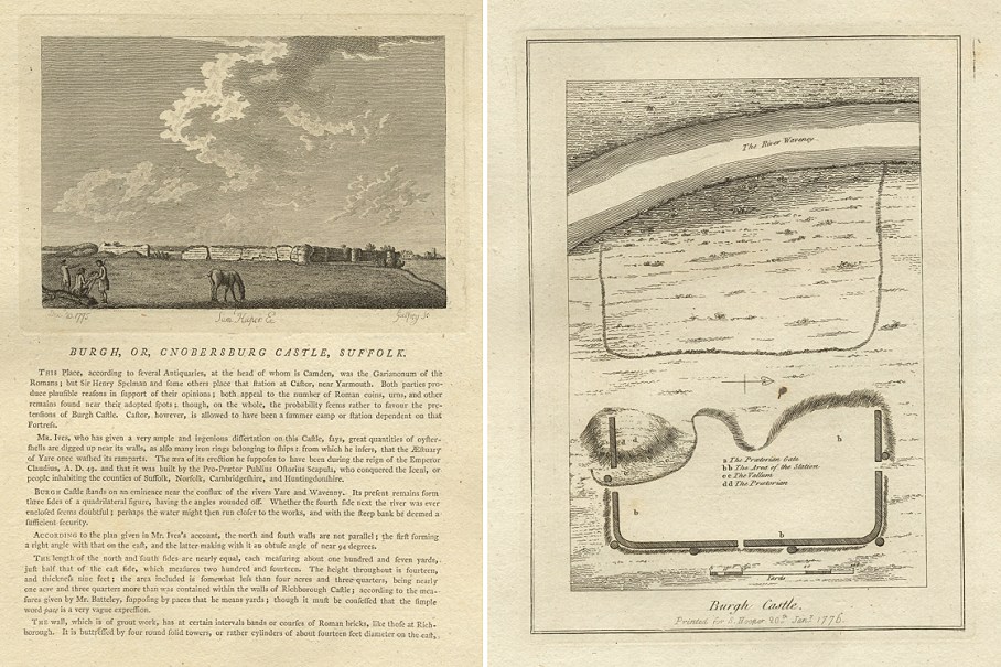 Suffolk, Burgh Castle (Roman Fort), view and plan, 1786