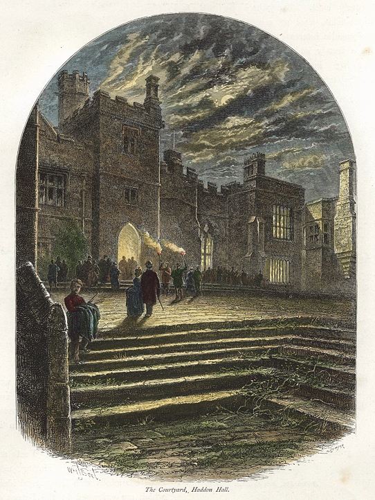 Derbyshire, Haddon Hall Courtyard at night, 1875