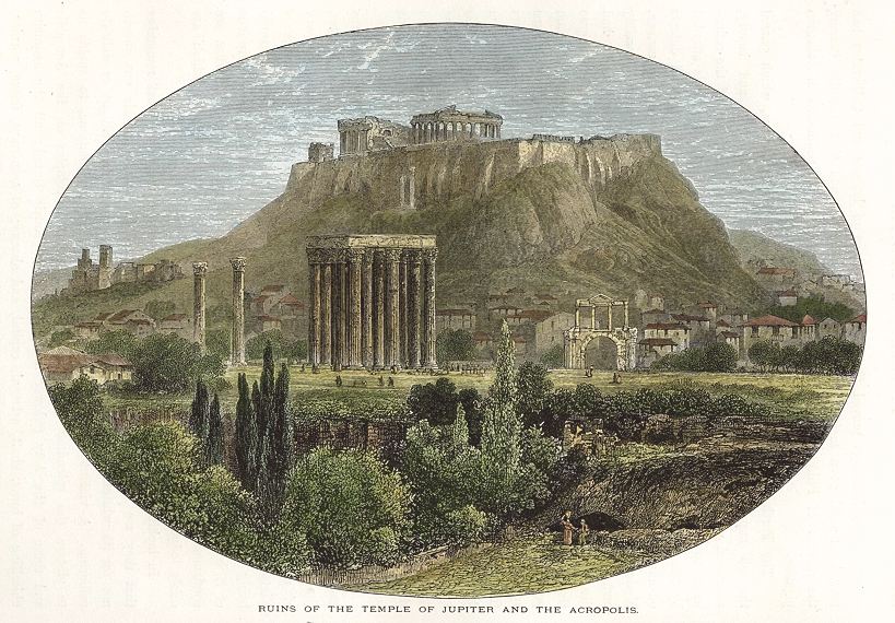 Greece, Temple of Jupiter and the Acropolis, 1875