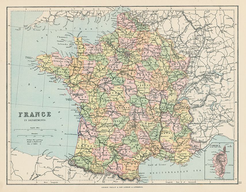France in Departments map, 1875
