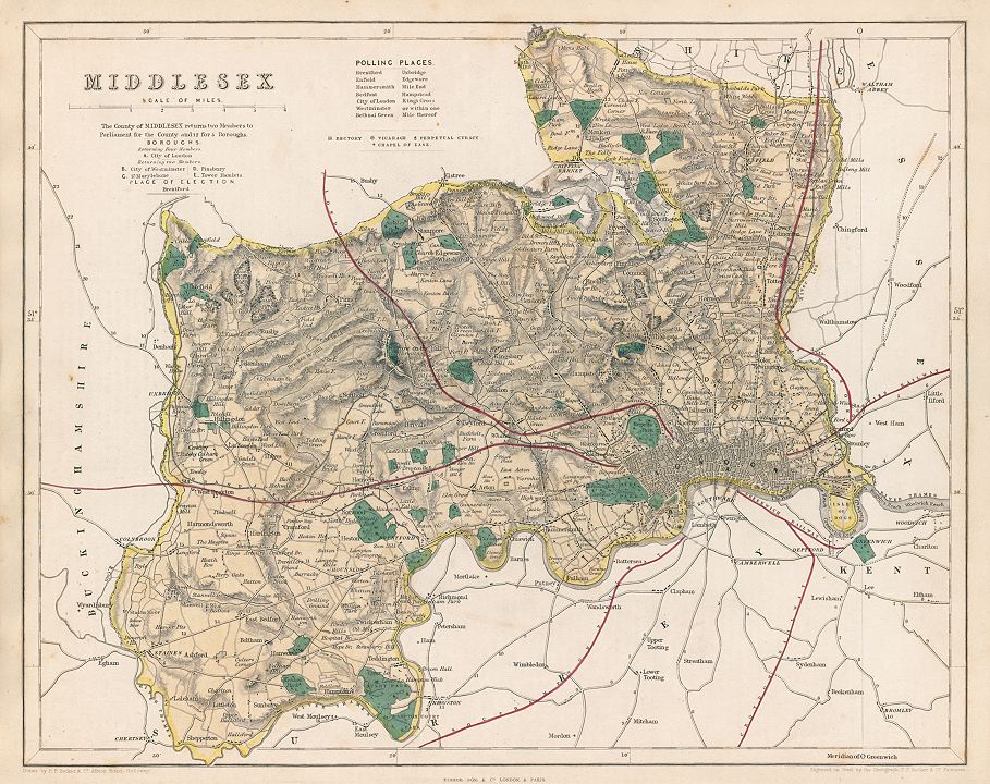 Middlesex and London map, 1844