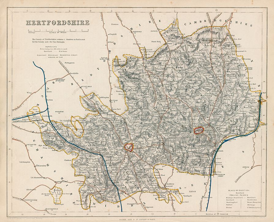 Heretfordshire map, 1844