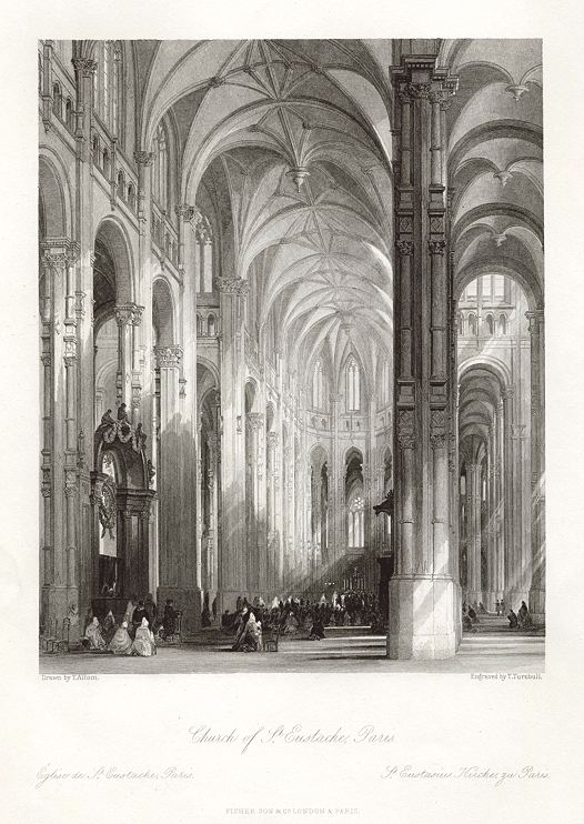 France, Paris, Church of St.Eustache interior, 1840