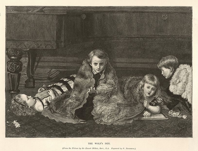 'The Wolf's Den', children playing, after Millais, 1893