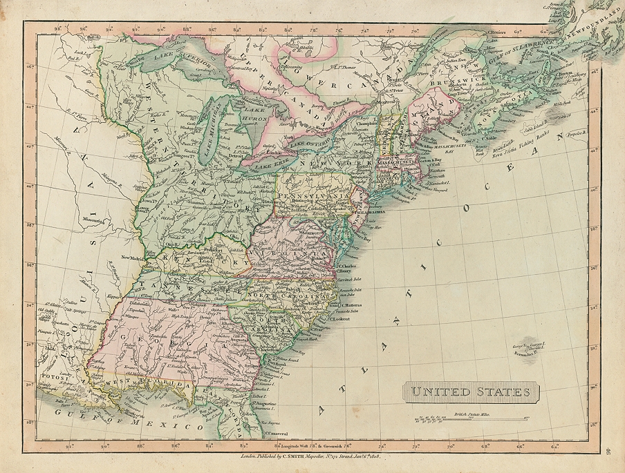 United States map, Smith's Atlas, 1808