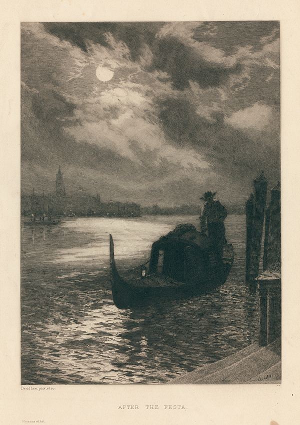 'After the Festa', (Venice) etching by David Law, 1893