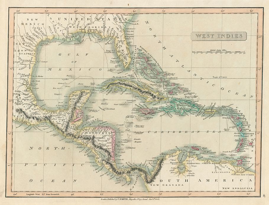 West Indies map, Smith's Atlas, 1808