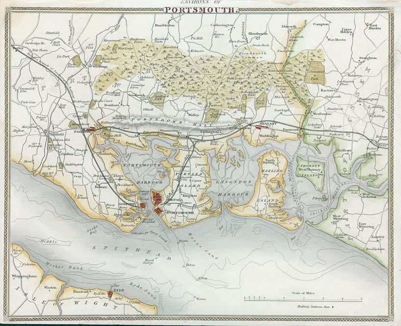 Hampshire, Portsmouth environs, Moule map, 1850