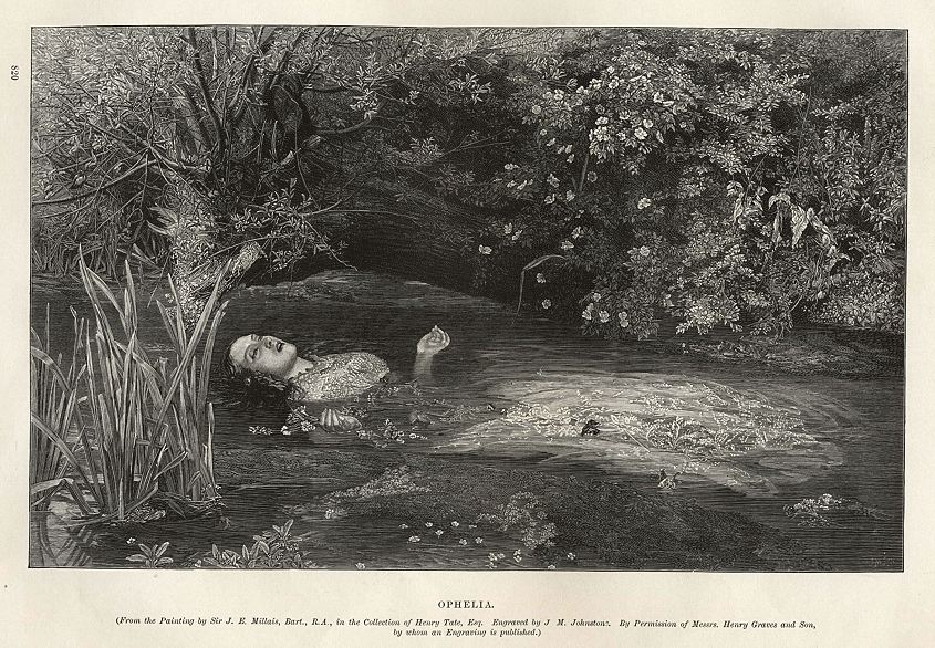 Ophelia, wood engraving after Millais, 1893