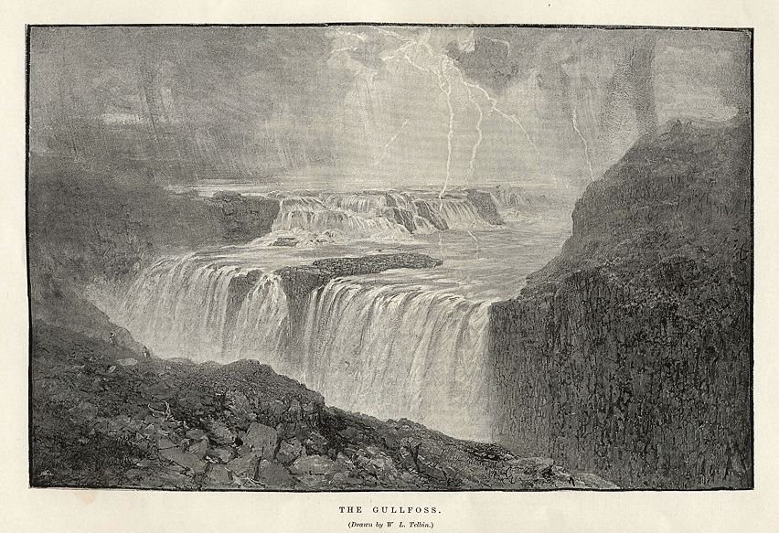 Iceland, the Gullfoss, wood engraving, 1893