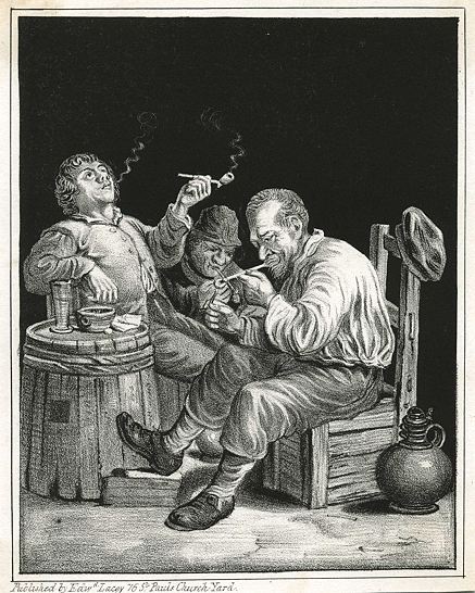 Pipe Smokers in an Inn, Victorian lithograph, about 1840