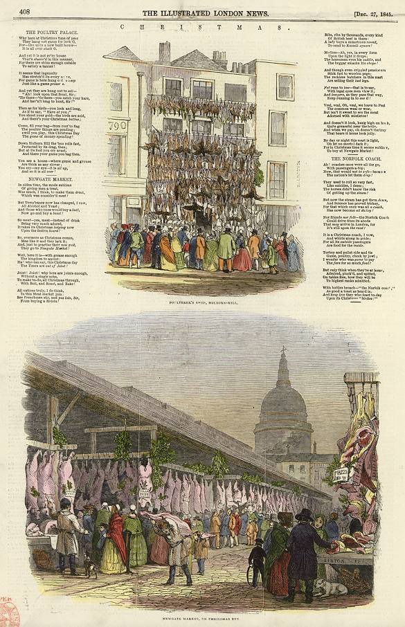 London, Newgate Market & Poultry Shop at Christmas, 1845