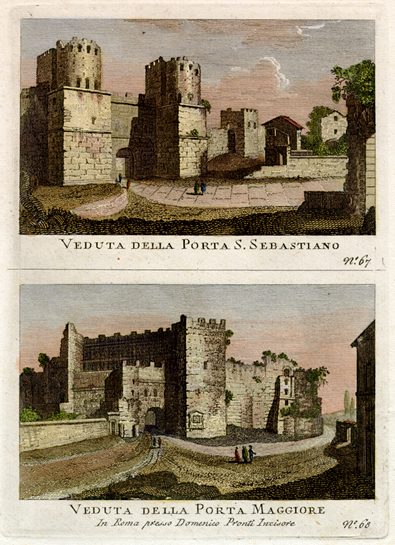 Italy, two City gates, Rome, 1790