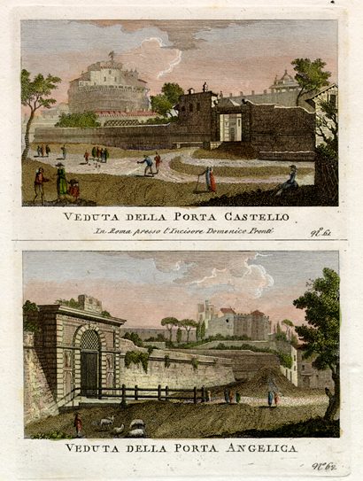 Italy, two City gates, Rome, 1790