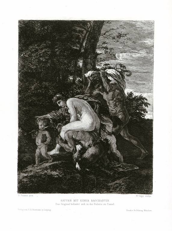 Etching after Poussin, Satyrn mit Einer Bacchantin