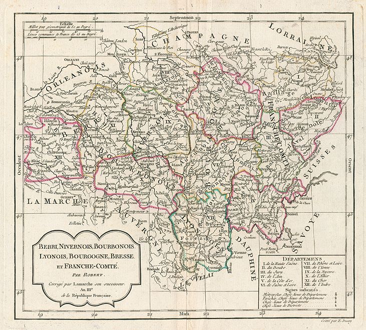 France, Berri, Nivernois, Bourbonois, Lyonois .... map, 1795