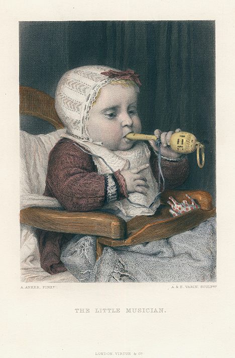 Little Musician (baby in high chair with rattle), 1875