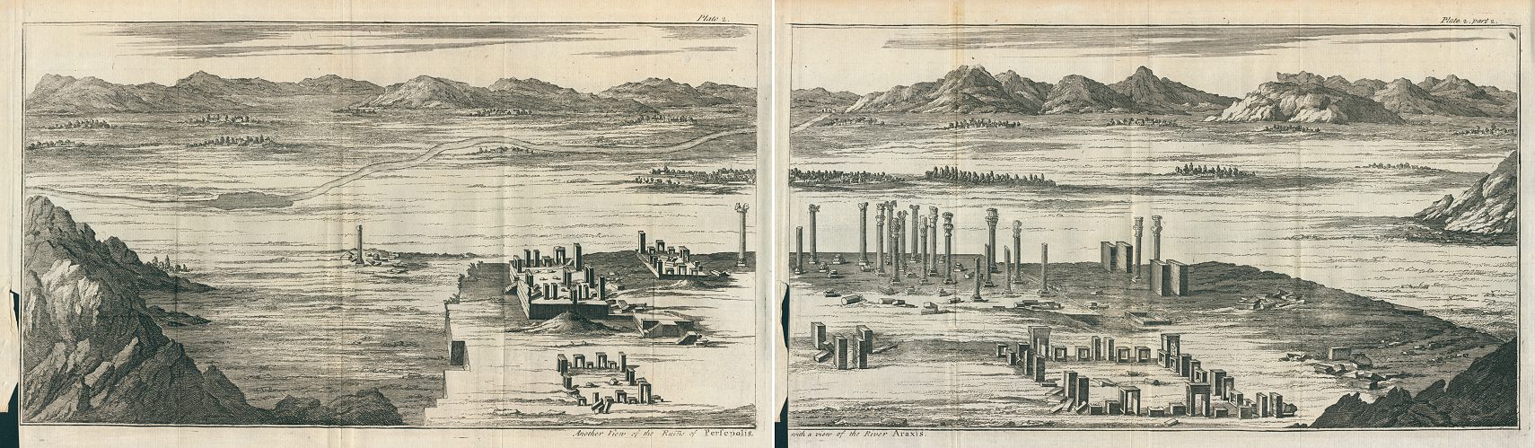 Iran, Persepolis, panoramic view on two plates, 1745