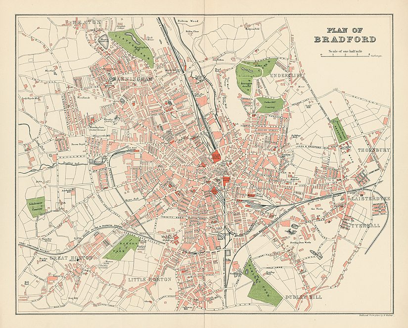 Yorkshire, Bradford town plan, 1890