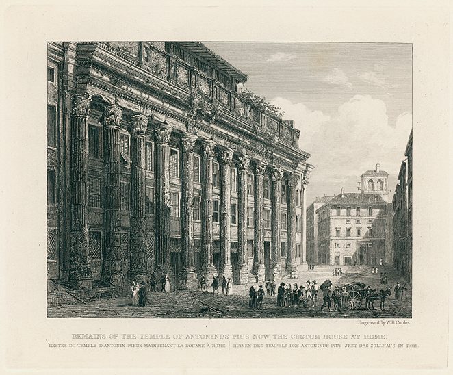 Italy, Rome, Temple of Antoninus Pius, now the Custom House, 1840