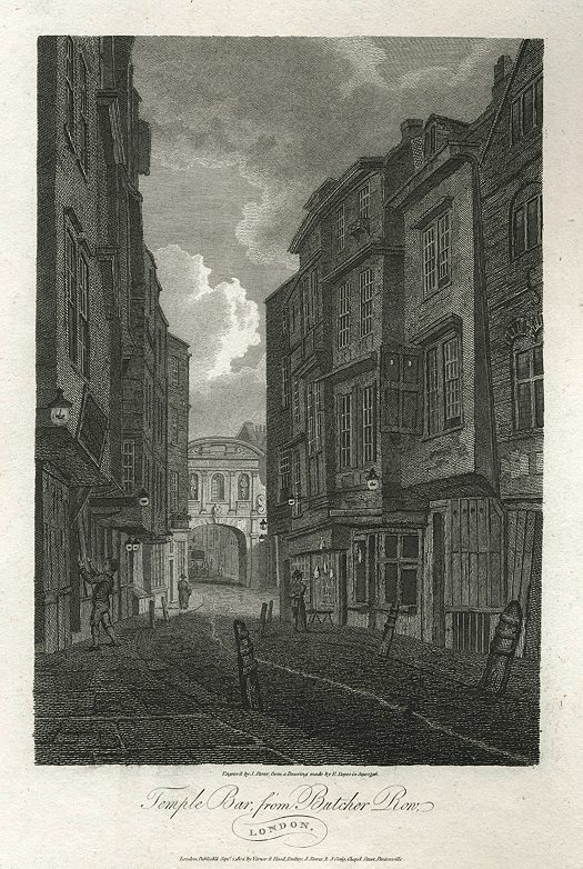 London, Temple Bar from Butcher Row, 1805