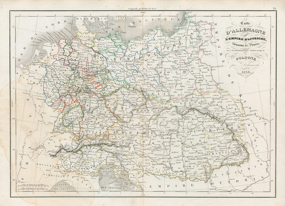 Germany, Austria and Poland map, 1839