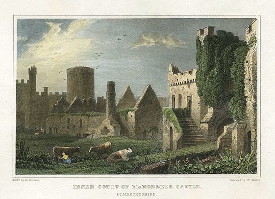 Wales, Manorbier Castle, Inner Court, 1830