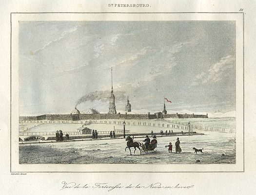 Russia, St.Petersburg, Fortress on the Neva in winter, 1838