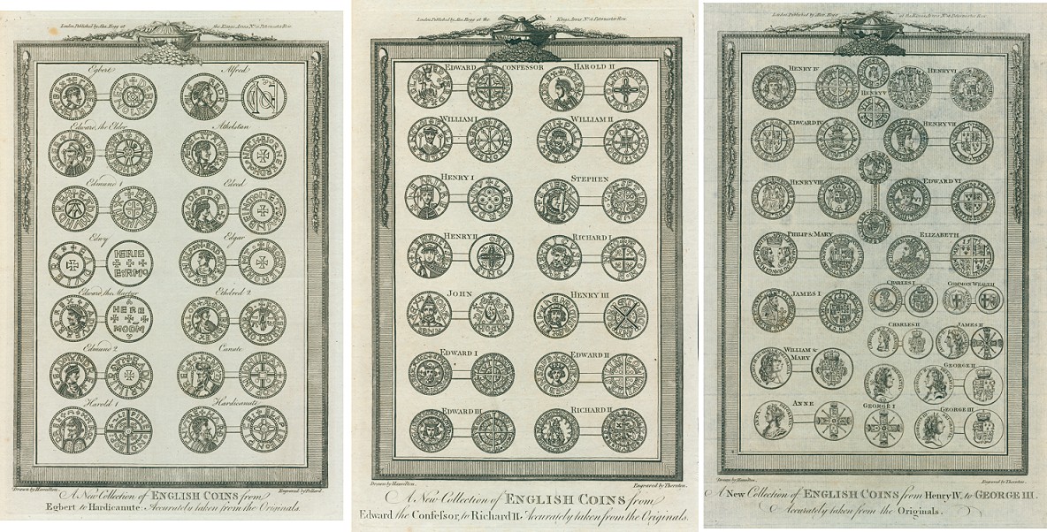 Coins of England, three prints, 1783